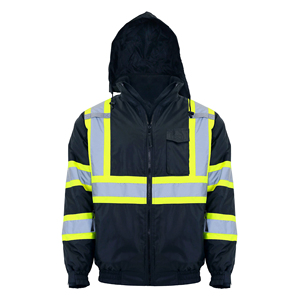 Abbigliamento da lavoro ad alta visibilità Bomber di sicurezza riflettente uniforme X giacca posteriore cappotto a maniche lunghe con cappuccio - Product Image 3