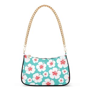 กระเป๋าโท้ทลายดอกชบา Aloha Collection สำหรับผู้หญิง พร้อมสายโซ่ทอง กระเป๋าสะพายไหล่แบบซิปสไตล์ฮาวาย - Product Image 1