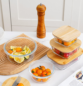 Recipiente de Vidrio con Tapa de Bambú, Apto para Microondas, Resistente al Calor, para Mantener los Alimentos Frescos, Recipiente para <span class=keywords><strong>Almacenamiento</strong></span> en el Refrigerador - Product Image 3