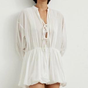 Nouvelles robes élégantes de printemps de haute qualité pour femmes, robes décontractées et modestes : robe en mousseline de soie à manches longues, col en V, style doux - Product Image 2