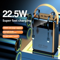 Batterie externe de haute qualité PD 22,5 W à charge rapide avec câble, 100 000 mAh, 6 sorties, station d'alimentation portable avec lampe LED