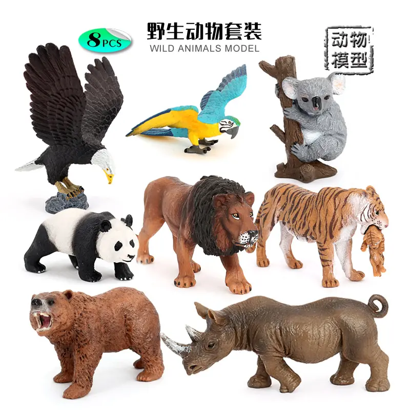 Wholesale Solid PVC Simulation Statue Model 8 Pcs Wild Animal Toys Pack Animal Figurines Toys