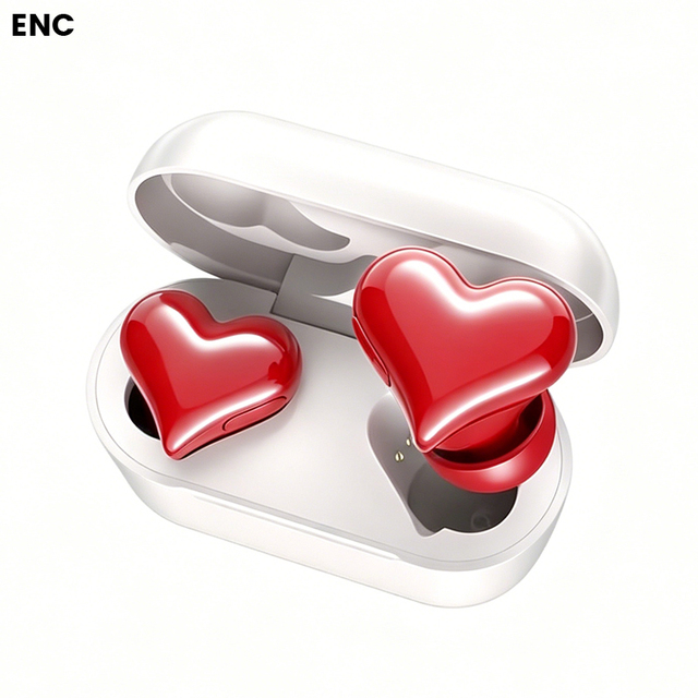 Model 520 Lovely Heart Shaped TWS Earbuds ENC Noise Cancelling Earphones for Daily Use