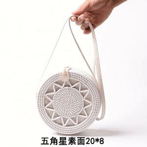 White Rattan Straw Round Women's Beach Crossbody <b>Bag</b> with <b>Long</b> Strap and Elegant Bow Decoration - Product Image 4