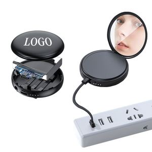 Mini Espejo de Maquillaje con Banco de Energía, Logotipo Personalizado, Portátil, Redondo, Rosa, Banco de Energía de 20000 mAh con Cable para Niños - Product Image 3