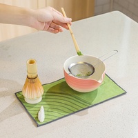 Service à thé matcha japonais dégradé rose bol en céramique 7 pièces cuillère en bambou tamis torchon avec agitateur matcha élégant
