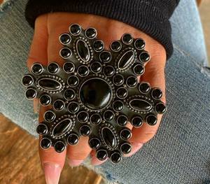 แหวนเงินแท้925สเตอริงสำหรับผู้หญิงทรงกลมธรรมชาติและวงรีตัดสีดำพลอยนิลแฮนด์เมดเครื่องประดับสำหรับเป็นของขวัญให้กับเธอ - Product Image 1