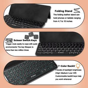 JOMAA 7 Color RGB Backlight BT Mini <b>Keyboard</b> PU Leather Wireless Rechargeable Foldable <b>Keyboard</b> for PC/Desktop/Laptop - Product Image 5