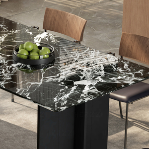 Table à manger contemporaine en <span class=keywords><strong>bois</strong></span> massif avec dessus en marbre pour <span class=keywords><strong>restaurant</strong></span>, hôtel, cuisine, villa, meubles de salle à manger modernes - Product Image 6
