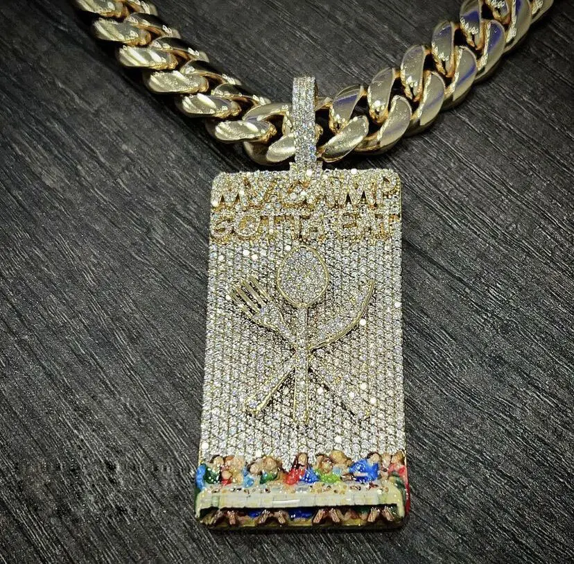 Hip Hop takı 14K/18K altın kaplama kare şekli VVS Moissanite elmas gümüş 925 kolye özel buzlu out kolye kolye