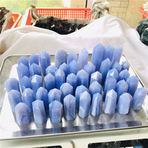 Venta al por mayor de artesanías de cristal: Varita de torre de ágata de encaje azul de alta calidad con punta de ágata floral y drusa para decoración. - Product Image 6