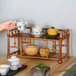 New Chinese Style Double Layer Display Shelf Desk Storage Rack Tea Set Holder Ornament - Product Image 3