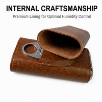 Étui à cigares portable de luxe en cuir pour 3 cigares, étui à cigares de voyage, boîte à cigares en cuir véritable, coupe-cigares en bois de cèdre espagnol