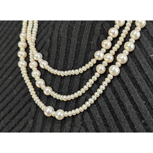 Multi Layered <b>Long</b> Pearl Freshwater Cultured Round Pearl 5 8.5mm Sweater <b>Necklace</b> Women's Everyday Wear White - Product Image 3
