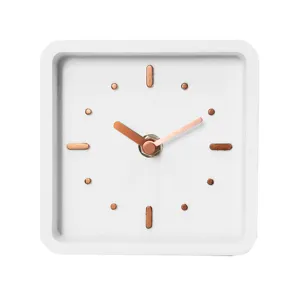 6 Inch Modern Silent Concrete Minimalist Small Cement Epoxy Resin Clocks For Hotel Square Quartz Custom Desk Table Clocks Gift