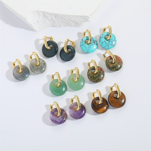 للبيع بالجملة أقراط خطاف فاخرة مطلية بالذهب عيار 18 قيراط أقراط متدلية من حجر الجمشت مستدير عصري من حجر الجمشت مع أحجار طبيعية - Product Image 2