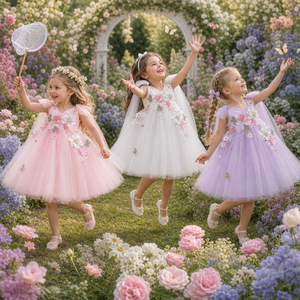 Per bambini rosa abito da ballo Puffy <span class=keywords><strong>vestito</strong></span> da principessa per ragazze <span class=keywords><strong>farfalla</strong></span> fiore ricamo matrimonio festa di compleanno per il <span class=keywords><strong>vestito</strong></span> del bambino - Product Image 1