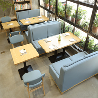 Canapé modulaire en tissu de style scandinave en bois clair avec table et chaises, lin bleu-gris pour café, librairie