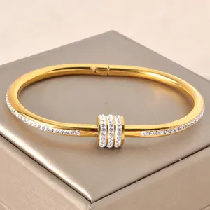 Wasserdichter Edelstahl Pvd 18 Karat vergoldet Zirkon Modeschmuck Armbänder Armreifen Chunky Charm Luxus Brazalete