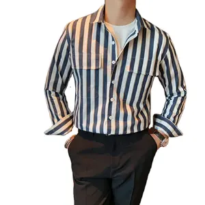 Koreanデザイナーキャリアアパレル長袖ビジネスウェアストライプシャツ男性メイドの絹材料hotsaleのファッションシャツ