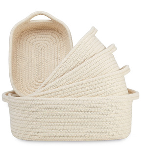 Paniers tissés en corde de coton naturel pour organiser un petit ensemble de paniers de rangement rectangulaires pour la maison, le salon, les cadeaux pour bébés - Product Image 2
