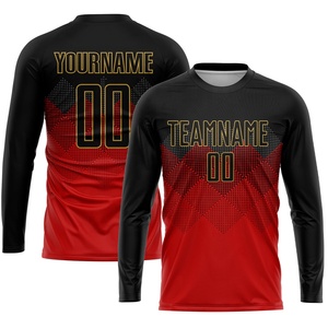 Conjunto de Camiseta de Fútbol Unisex de Manga Corta con Cuello Mao, Cintura Elástica, Rojo y Negro, Sublimado, Poliéster que Absorbe la Humedad, Corte Regular - Product Image 3