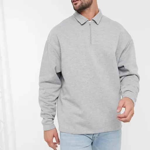 Custom Design Quality 100% Cotton Oversized Half Zip Sweatshirts With Collar Wholesale For Men