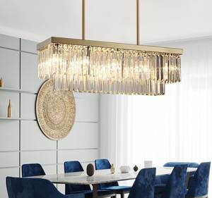 Lámpara de Araña de Cristal, Moderna y Lujosa, para Comedor, Decoración del Hogar, Cristal Dorado/Cromado, Rectangular, para Isla de Cocina - Product Image 5