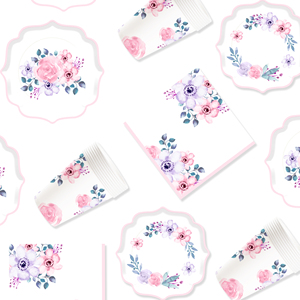 DAMAI Pink Flower Theme Party Disposable <b>Paper</b> Plate Napkin <b>Tablecloth</b> Disposable Party Tableware Sets for Party and Wedding - Product Image 4