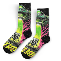 Chaussettes mi-mollet décontractées pour hommes, à imprimé hivernal Alien UFO, fantaisie et amusantes, avec motifs de citrouille effrayante et de maison hantée, style dessin animé, pour usage quotidien