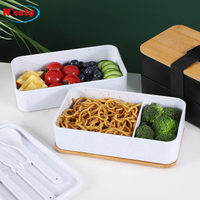 Boîte à lunch bento avec séparateur et couverts, contenants à lunch pour enfants, boîte à lunch double couche en fibre avec couvercle