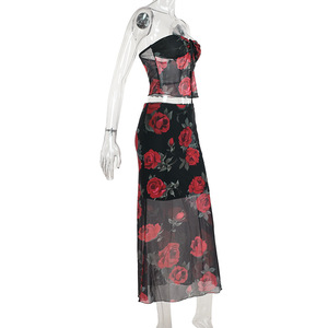 Ensemble jupe mi-longue et soutien-gorge imprimé en maille, robe de soirée pour femmes, dentelle, robes sexy, vêtements en gros bon marché de Chine - Product Image 5