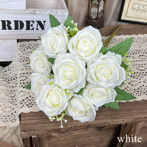 9 ראשי ורדים אדומים מלאכותיים, קישוט חתונה, שיח ורדים, פרחים מלאכותיים, ורד לזר כלה, יום האהבה - Product Image 5