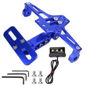 Soporte de <span class=keywords><strong>placa</strong></span> de matrícula de motocicleta azul con marco de luz LED soporte de luz de señal de giro de Moto CNC aluminio ajustable - Product Image 2