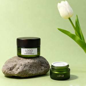 Envase cosmético redondo de lujo Premium, Mini Crema para Ojos vacía recargable, crema facial, tarro de vidrio verde con tapas negras - Product Image 3