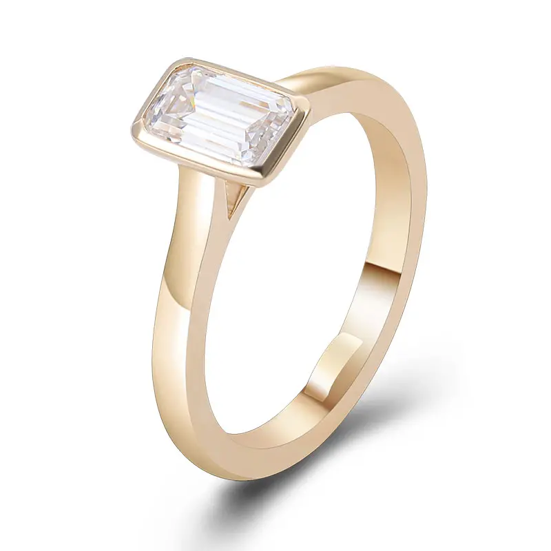 Yellow Gold Rings Hot Sale Product Bezel Set Emerald Cut Moissanite Ring Simple Design Engagement Ring Diamonds