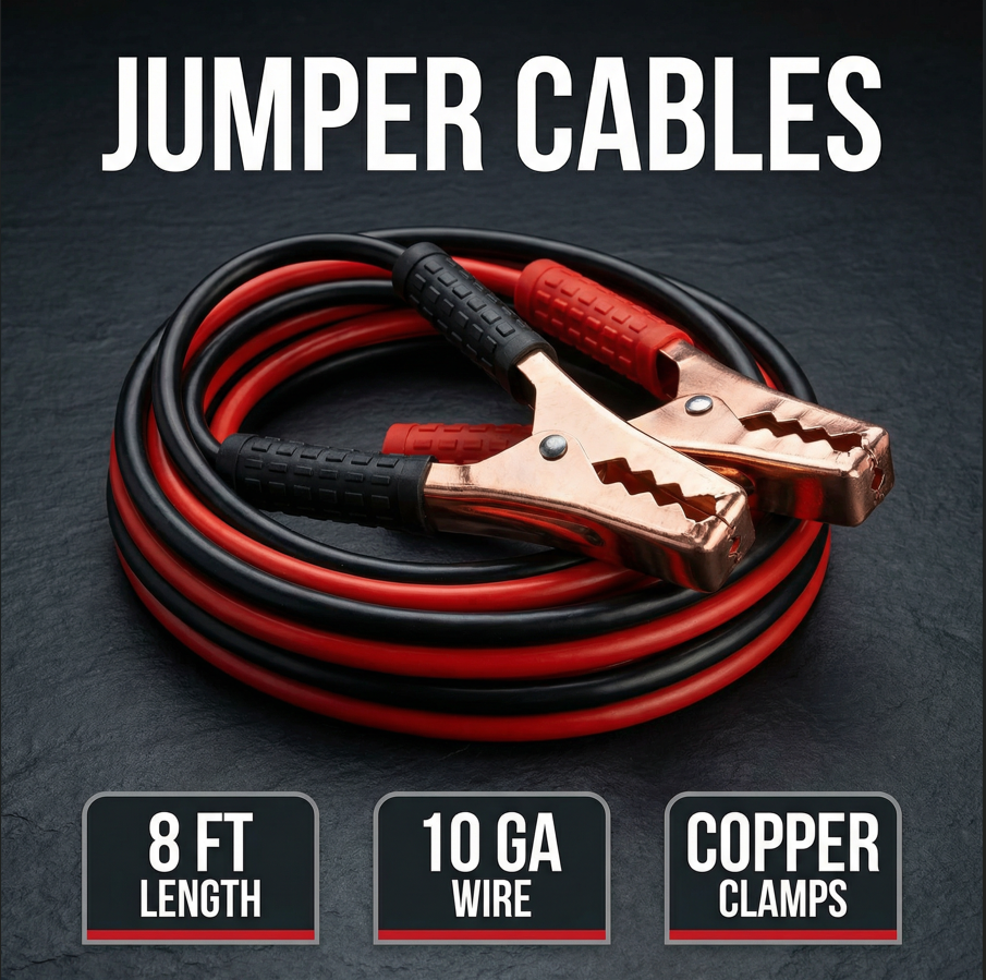 Jumper Cables 8FT 10GA Heavy Duty Copper Clamps