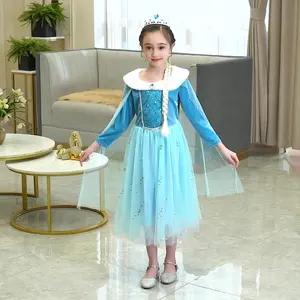 Robe de princesse Anna Elsa pour filles, manches longues, costume Cosplay d'halloween, avec cape, nouvelle collection automne,