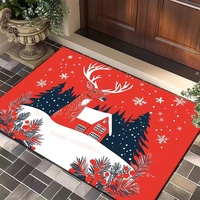 Living Room Decorative Rectangle Rug with Anti-Slip Stitched Edges Thin Crystal Velvet Small Rug for Hotel Use Christmas Pattern