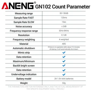 Sonometre numérique portable ANENG GN102, sonomètre audio, mesure du niveau sonore ambiant 30-130dB, sonomètre anti-vent, mesure du niveau en décibels - Product Image 6