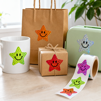 Individuelle Holographische Stern-Smiley-Rolle Wasserfeste Selbstklebende Etiketten für Kinder-Belohnungen Geschenkboxen Taschen-Versiegelung Dekorativ