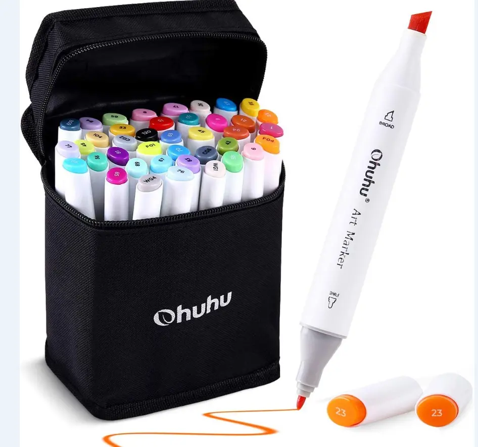 Ohuhu 40 Colors Dual Tips Alcohol Art Markers Highlighter Pen Sketch MarkersためDrawing Sketching Adult Coloring