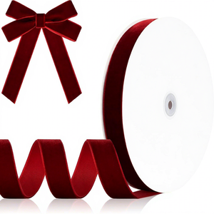 ริบบิ้นกำมะหยี่โพลีเอสเตอร์คุณภาพสูง 50 หลา แบบสองหน้า/หน้าเดียว สีแดงไวน์ พรีเมียม เป็นมิตรกับสิ่งแวดล้อม เหมาะสำหรับห่อของขวัญวันเกิด - Product Image 1
