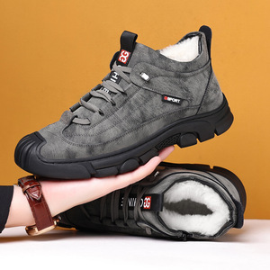 Bottes d'hiver pour hommes doublées de polaire, hautes, chaudes, épaisses, à lacets, pour l'extérieur, gris et noir - Product Image 1