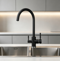 Robinet de cuisine moderne noir mat à double poignée, eau potable directe chaude et froide, mélangeur 3-en-1, robinet 3 voies