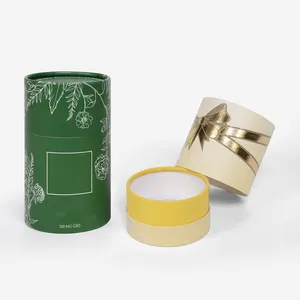 Caja de regalo de té verde de cilindro redondo, tubo de papel rígido personalizado de diseño elegante, embalaje con logotipo
