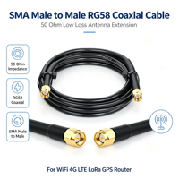 Câble coaxial RF RG58 personnalisé RP-SMA Mâle-Mâle 50 Ohms à faible perte, rallonge d'antenne noire pour routeur 4G LTE LoRa