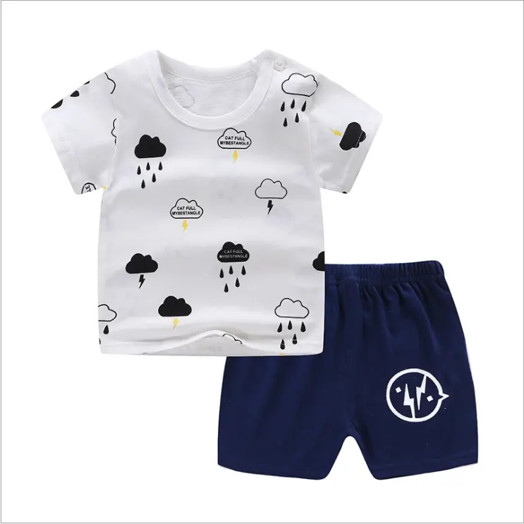 Hot sale cartoon cotton boys clothing sets short sleeve Kids T shirt with shorts for summer
