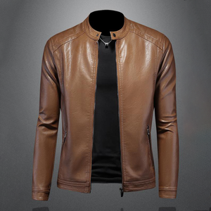 Chaquetas de Invierno para Hombre, Estilo Casual, Cuello Alto, Corte Ajustado, Estampado de Cuero, Cierre de Cremallera, Estilo Motociclista - Product Image 5