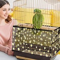 Housse de cage à oiseaux réglable de luxe en maille de nylon, filet de récupération de graines solide et souple, jupe de protection pour perroquets et ara, pliable, facile à ranger, avec bac à eau